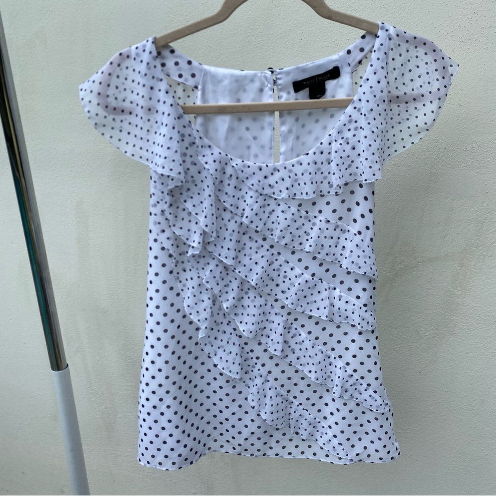 Black & White Polka Dot Ruffled Blouse Size 6